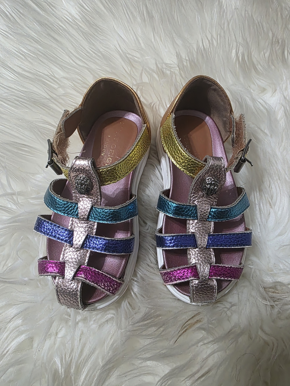 Kurt Geiger Kids Metallic Multi-Color Strappy Sandals - Pink Blue Gold